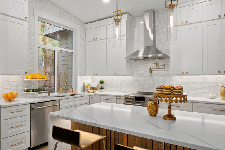 Lovely White Cabinets on White Countertops Kitchen